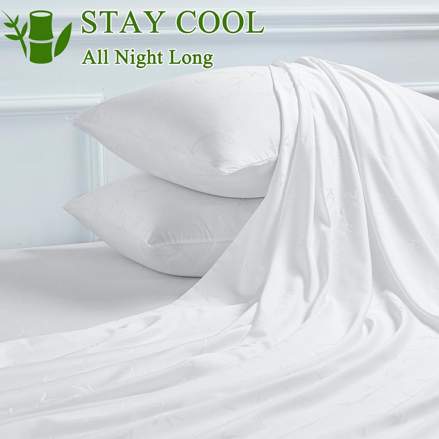 Bamboo Viscose Cooling Sheets, 600 TC, 16" Deep Pocket, Full, White