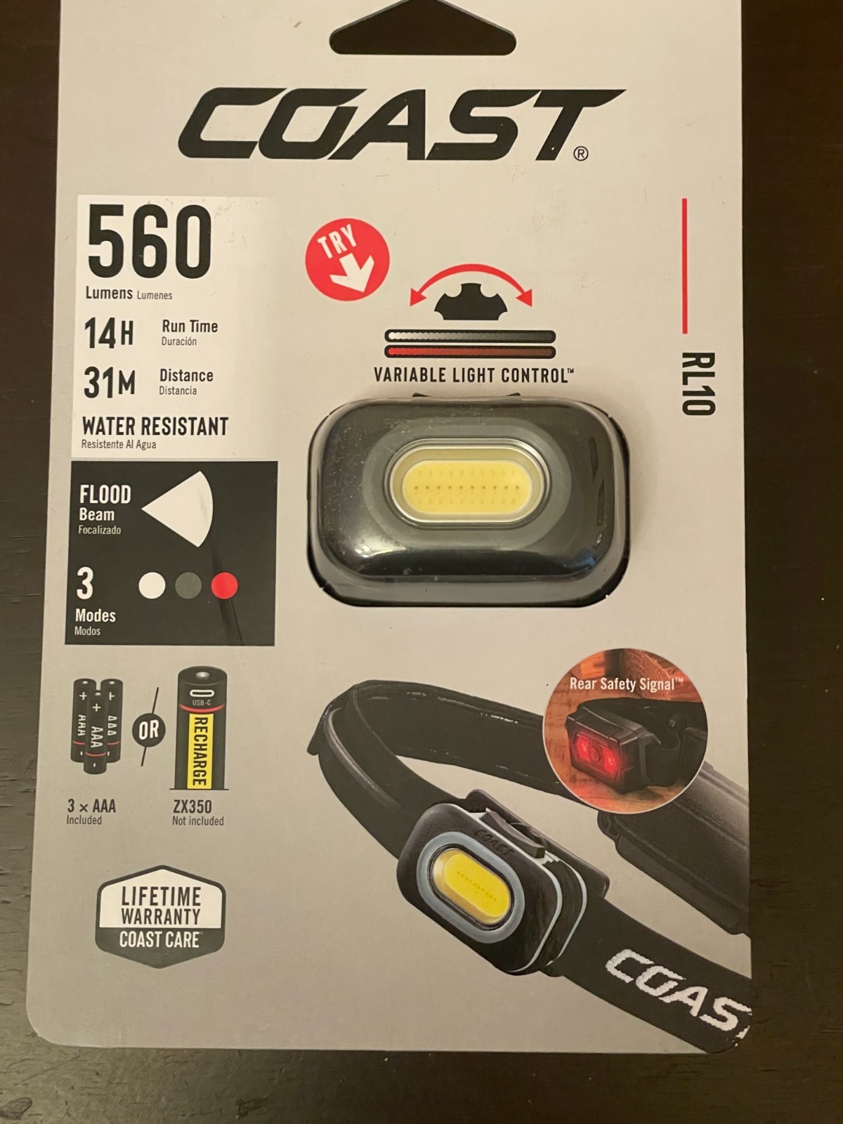 Coast RL10 Fixed Beam LED Headlamp – 560 Lumens – Rear Safety Signal
