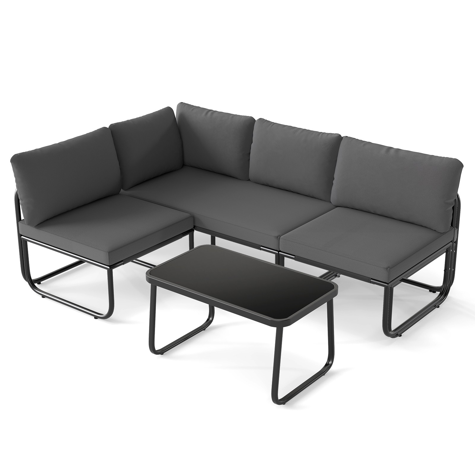 4 PCS Patio Furniture Set w/Cushions & Tempered Glass Coffee Table for Garden
