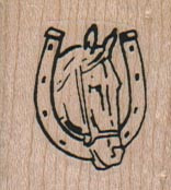 Horsehead In Horseshoe 1 1/4 x 1 1/4" Mounted Rubber Stamp, Western Stamp