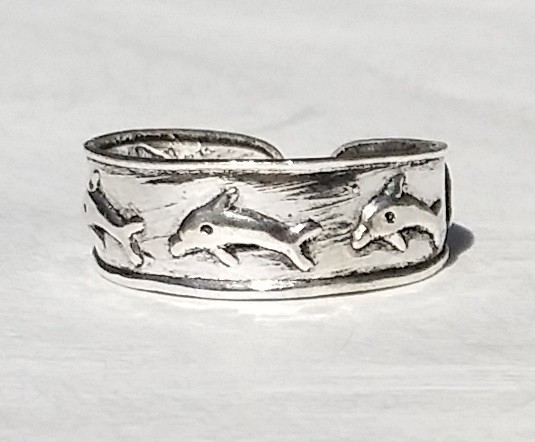 Solid Sterling Silver 925 Toe Ring Diving Dolphin Cuff Design Adjustable