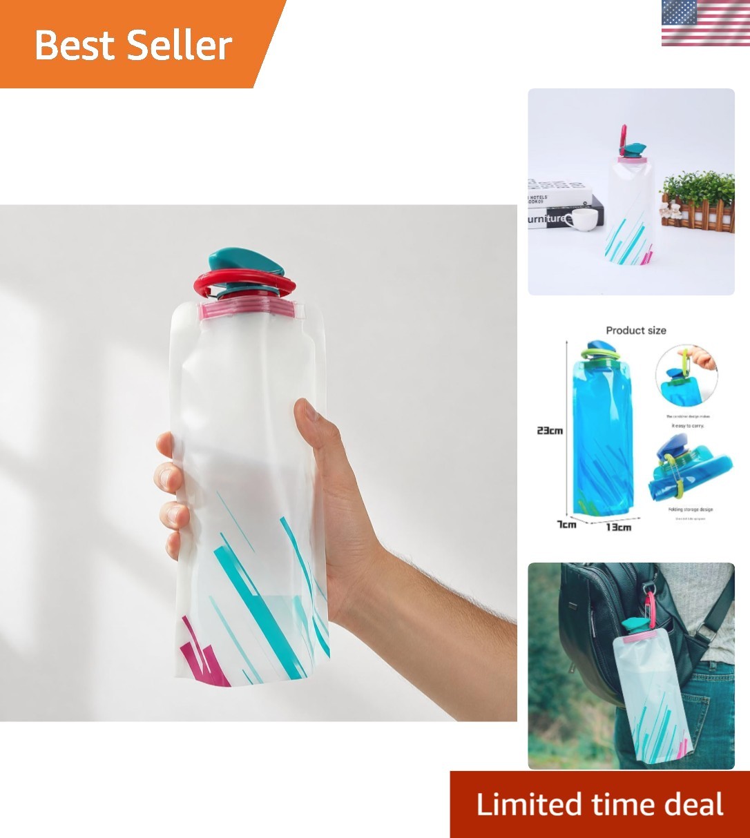 Durable & Convenient Foldable White-Red Hydration Bladder for Active Lifestyles