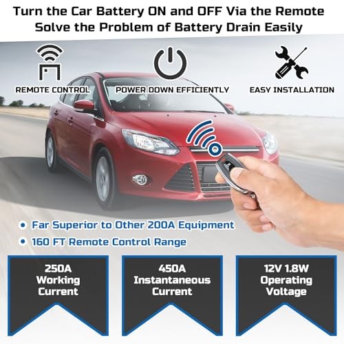 Remote Battery Disconnect Switch 12v, 250A, 250A with Long Negative Wire