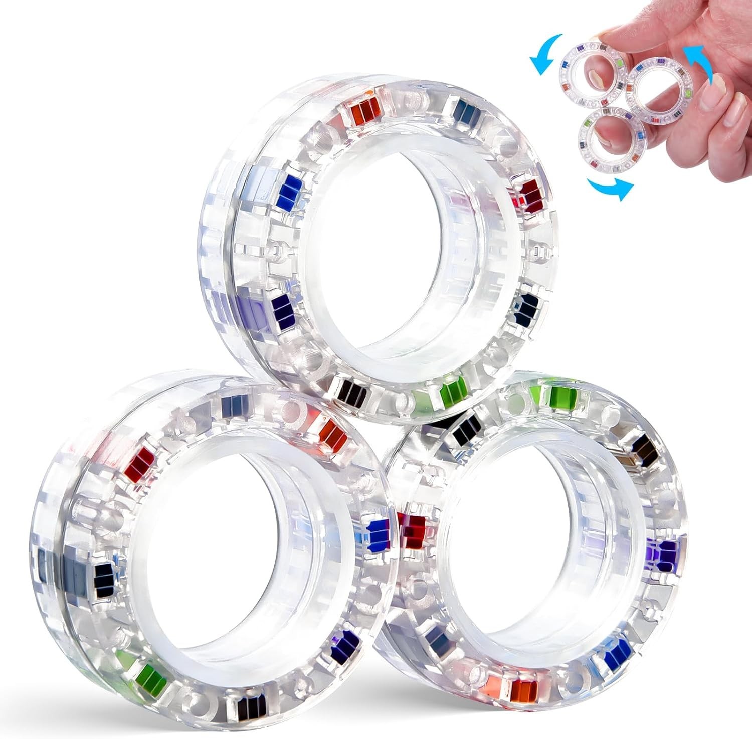 3PCS Magnetic Fidget Spinner Rings ADHD Anxiety Relief Toy for Kids Adults