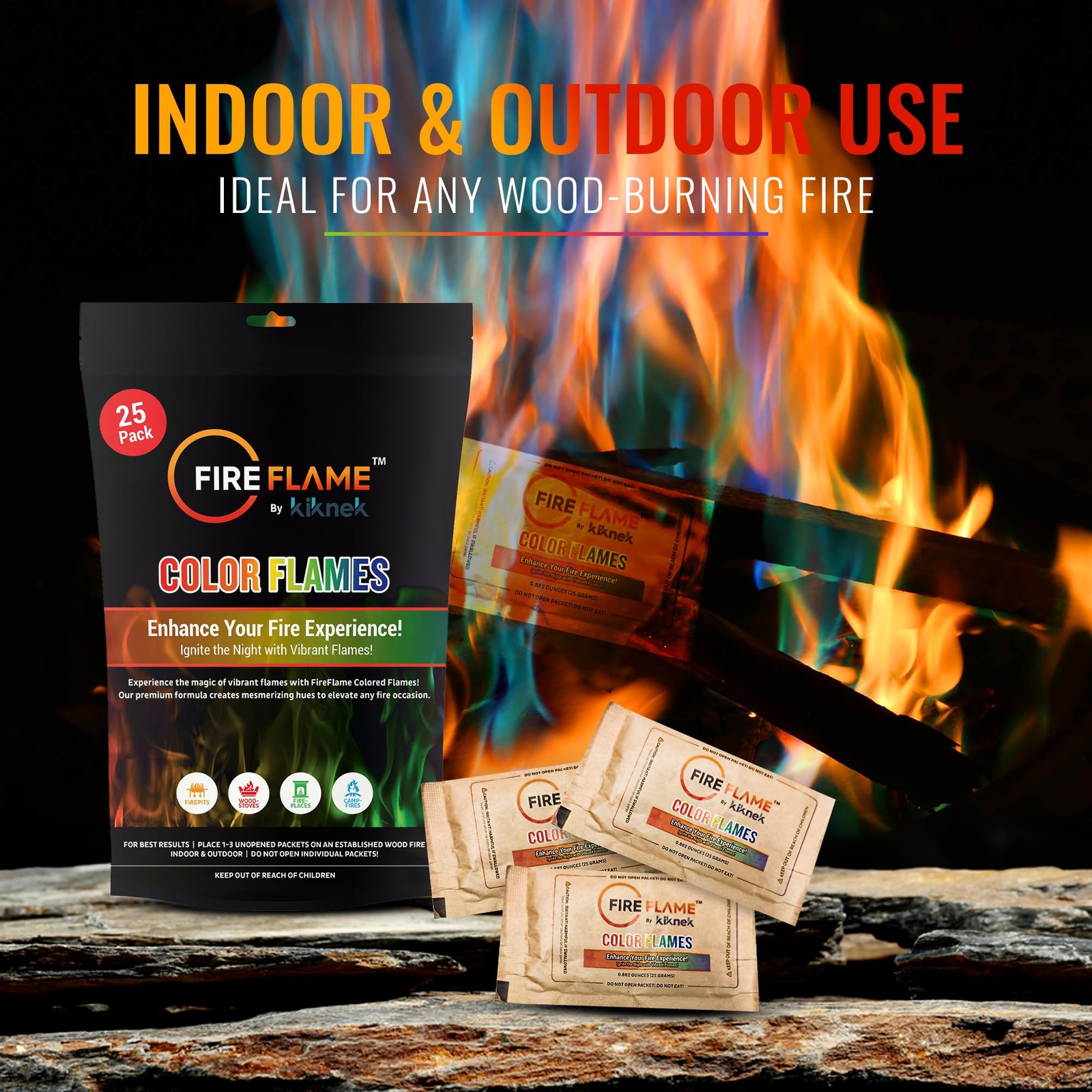 Fireflame Fire Color Changing Packets - Colorful Fire Flames Packets - 25 Pac...