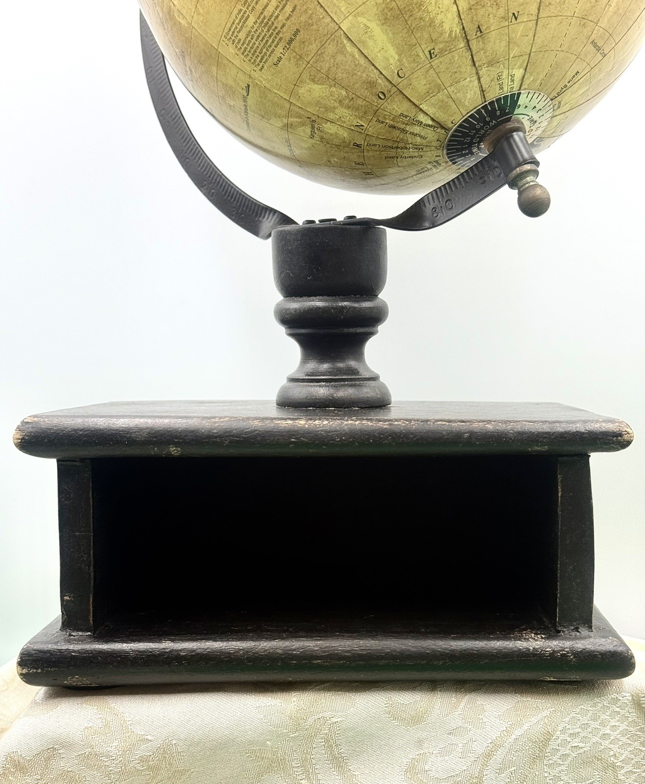 Decorative 16" World Globe with Rustic Wood Open Drawer