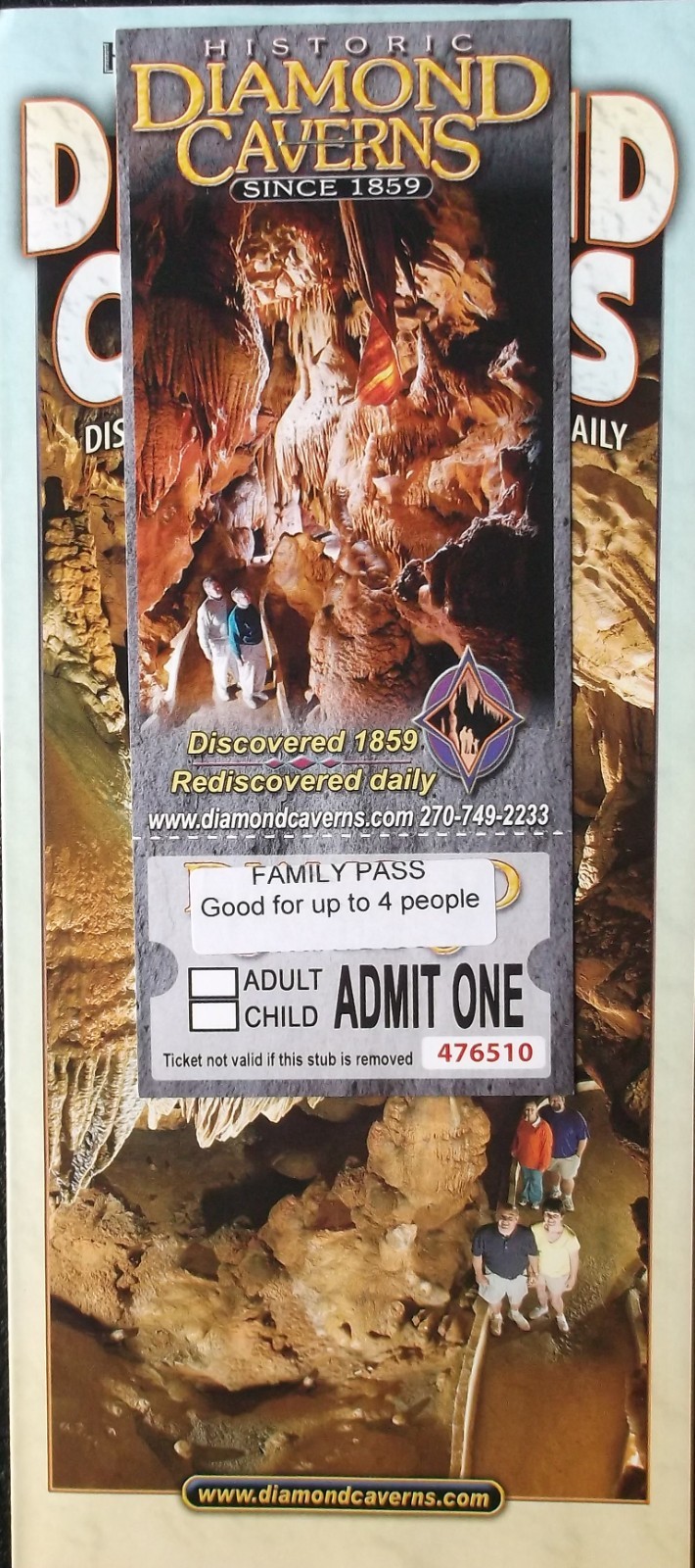 FAMILY PASS to HISTORIC DIAMOND CAVERNS (Park City, Kentucky) - expires 5-31-26!