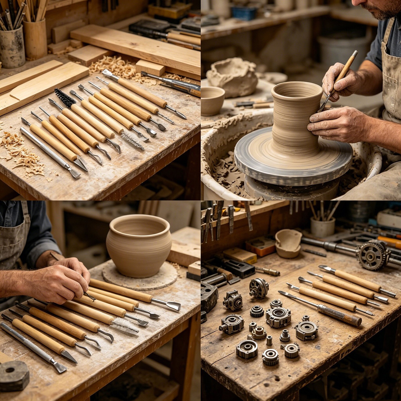 11PCS Professional Clay Modeling Sculpting Tools Wood Handle Pottery Carving