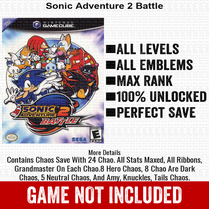 Sonic Adventure 2 Battle 100% Nintendo GameCube Memory Card Save CHEATS