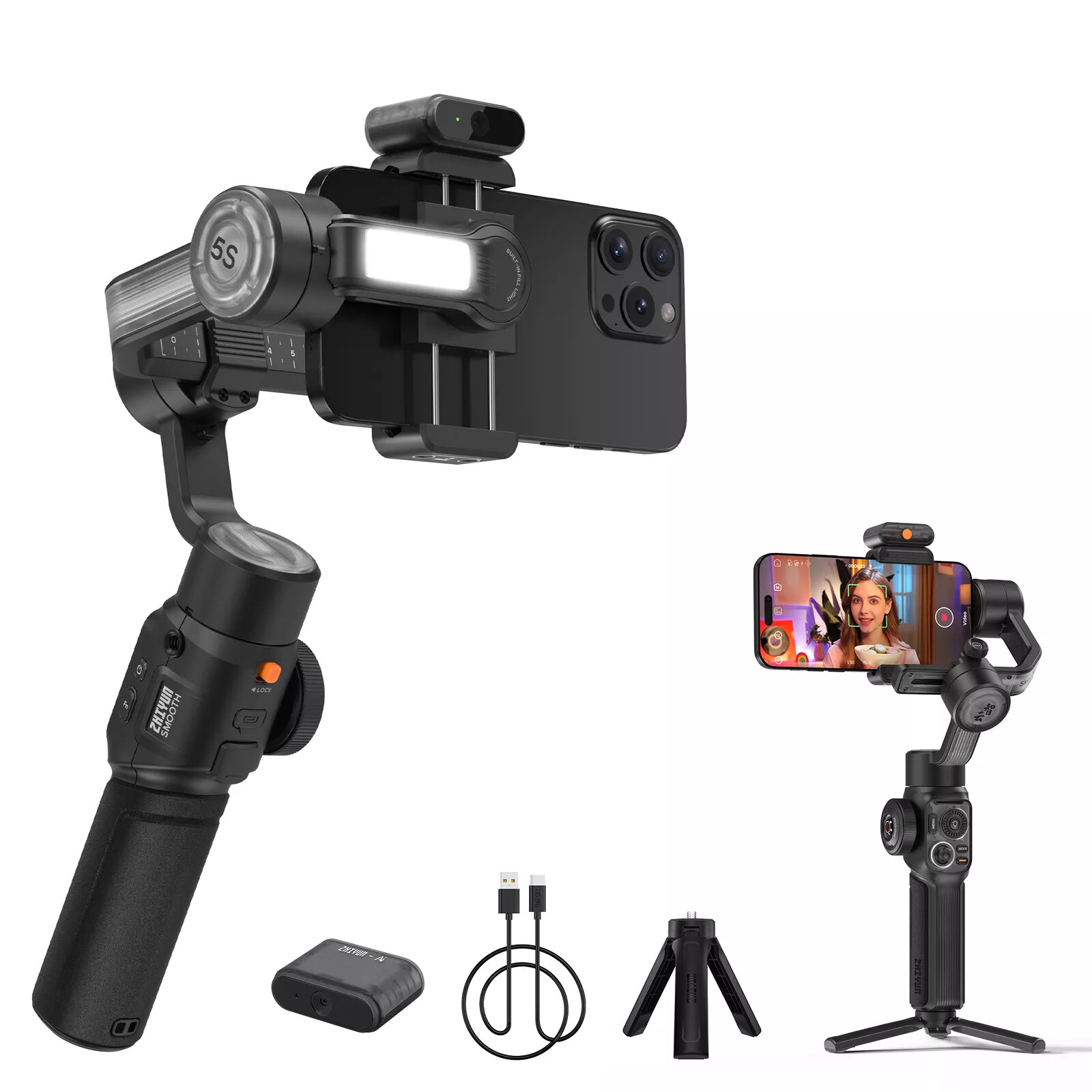 ZHIYUN Smooth 5S AI COMBO 3-Axis Gimbal Stabilizer Fill Light for Smartphone