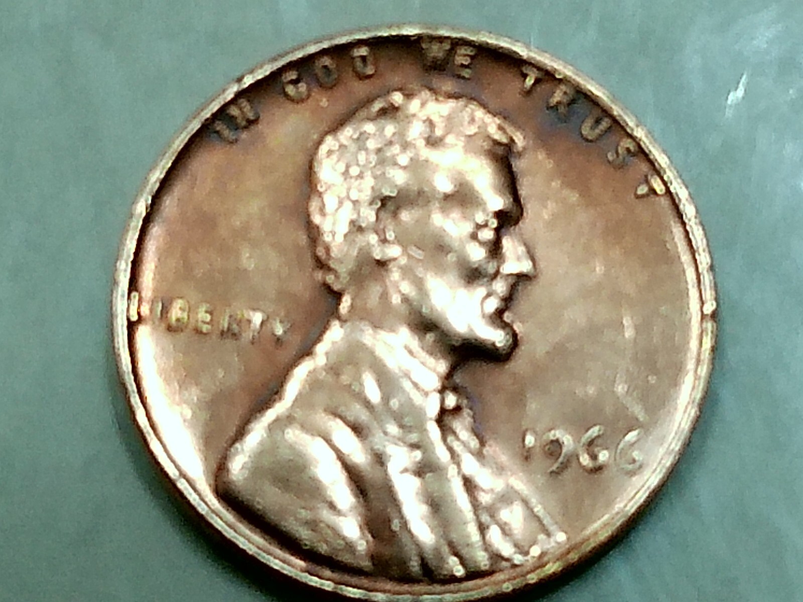 1966 us copperr penny - ms - rb - 3.0 gr. - lite toning - nice stamp - good rim