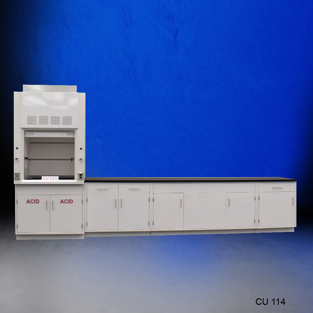 3' Fisher American Fume Hood w/ ACID & 10' Laboratory Cabinet Group / E2-339