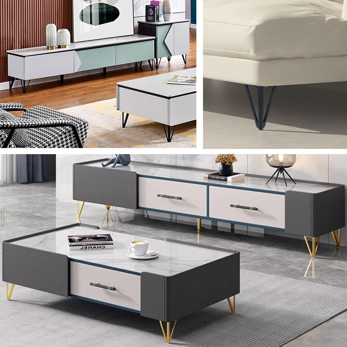 Jaswass 6 Inch Gold Metal Furniture Legs Set of 4, Heavy Duty Sofa/Cabinet/Ta...