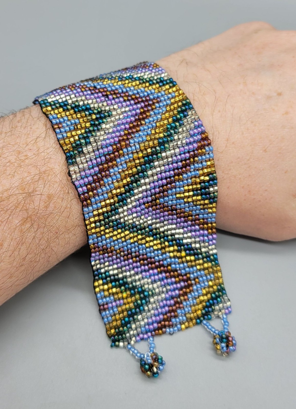 Hand Crafted Colorful Seed Beaded Chevron Hand Made Wrap Bracelet B1A