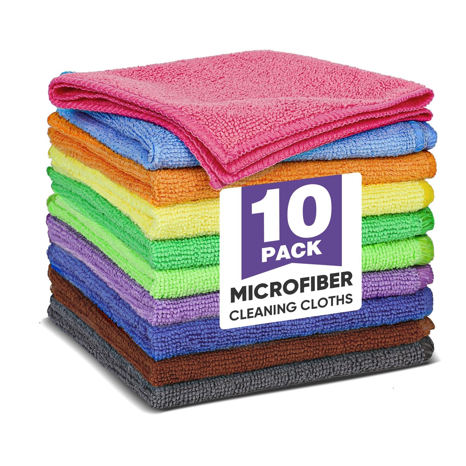 TEAWOO 10 Colors Microfiber Cleaning Cloths, 10 Pack Assorted Cleaning Rags, ...