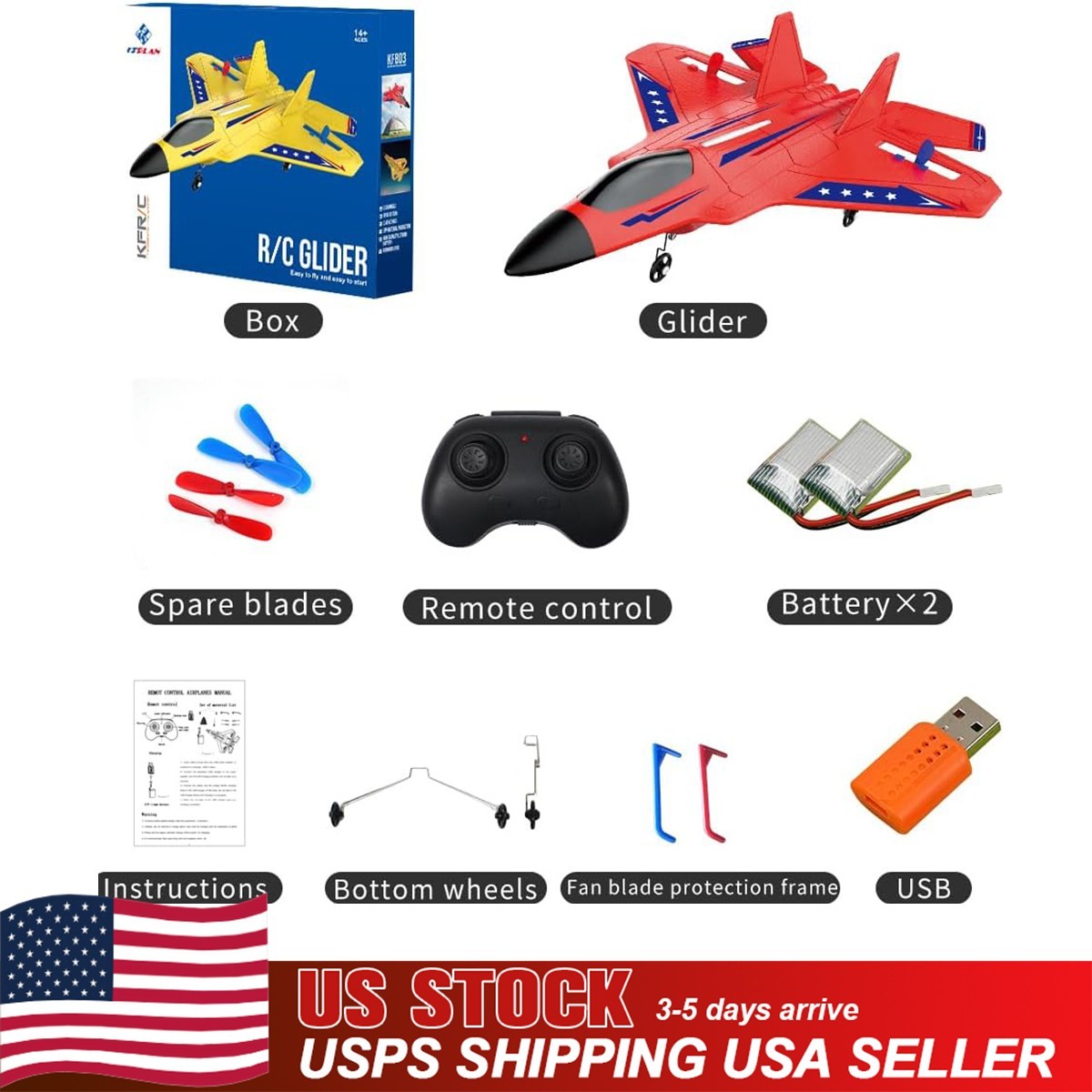 USA RC Aircraft RTF 2.4 GHz 2CH Fighter Red Aircraft Remote-controlled Aircraft