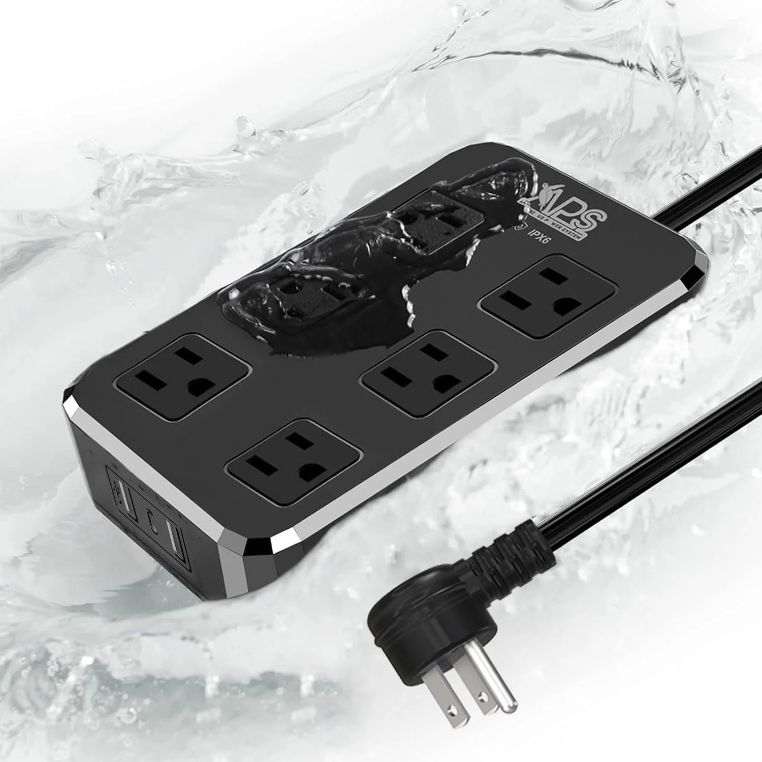IPX6 Outdoor Power Strip Weatherproof, Waterproof Overload Protector with 6 Wide
