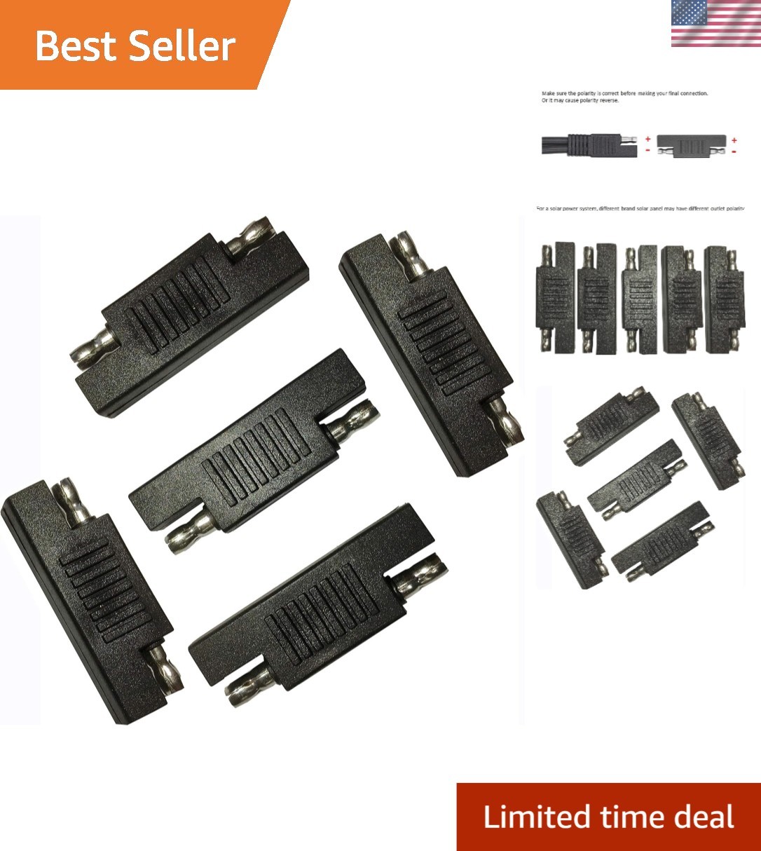 30 Amp SAE to SAE Polarity Correction Adapters - 5 Piece Set for Solar Charging