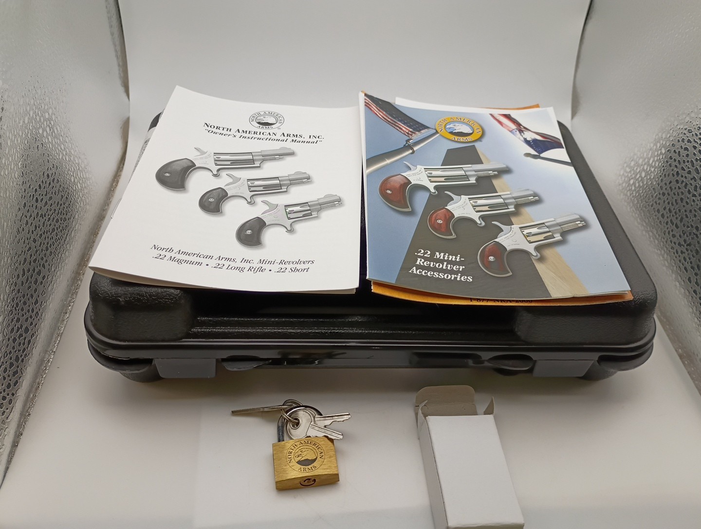 North American Arms NAA Mini Revolver Hard Case Box w/ Manual Lock Papers