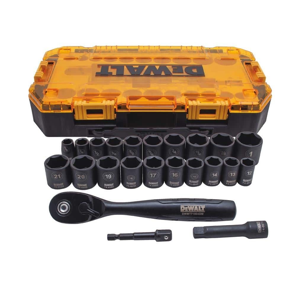 DEWALT 3/8 In Drive Deep Impact Socket Set with Ratchet 23 Pc SAE Metric