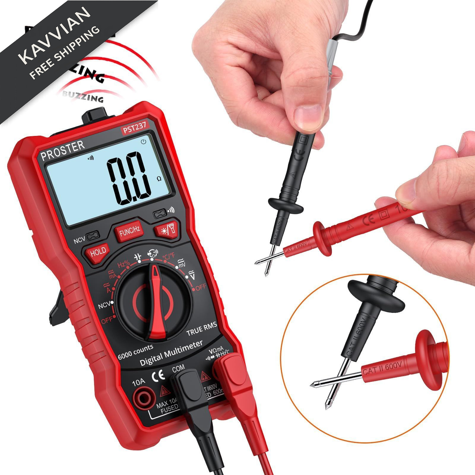 Proster Digital Multimeter 6000 Counts- TRMS Auto 6000Counts-Compact, Red