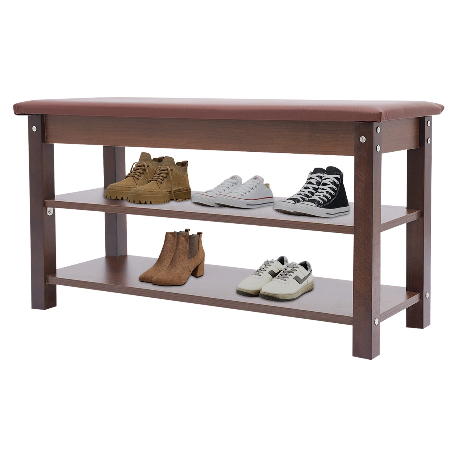 Shoe Bench with Storage Shelf, 2-Tier Footwear Rack with Cushion Padded Seat