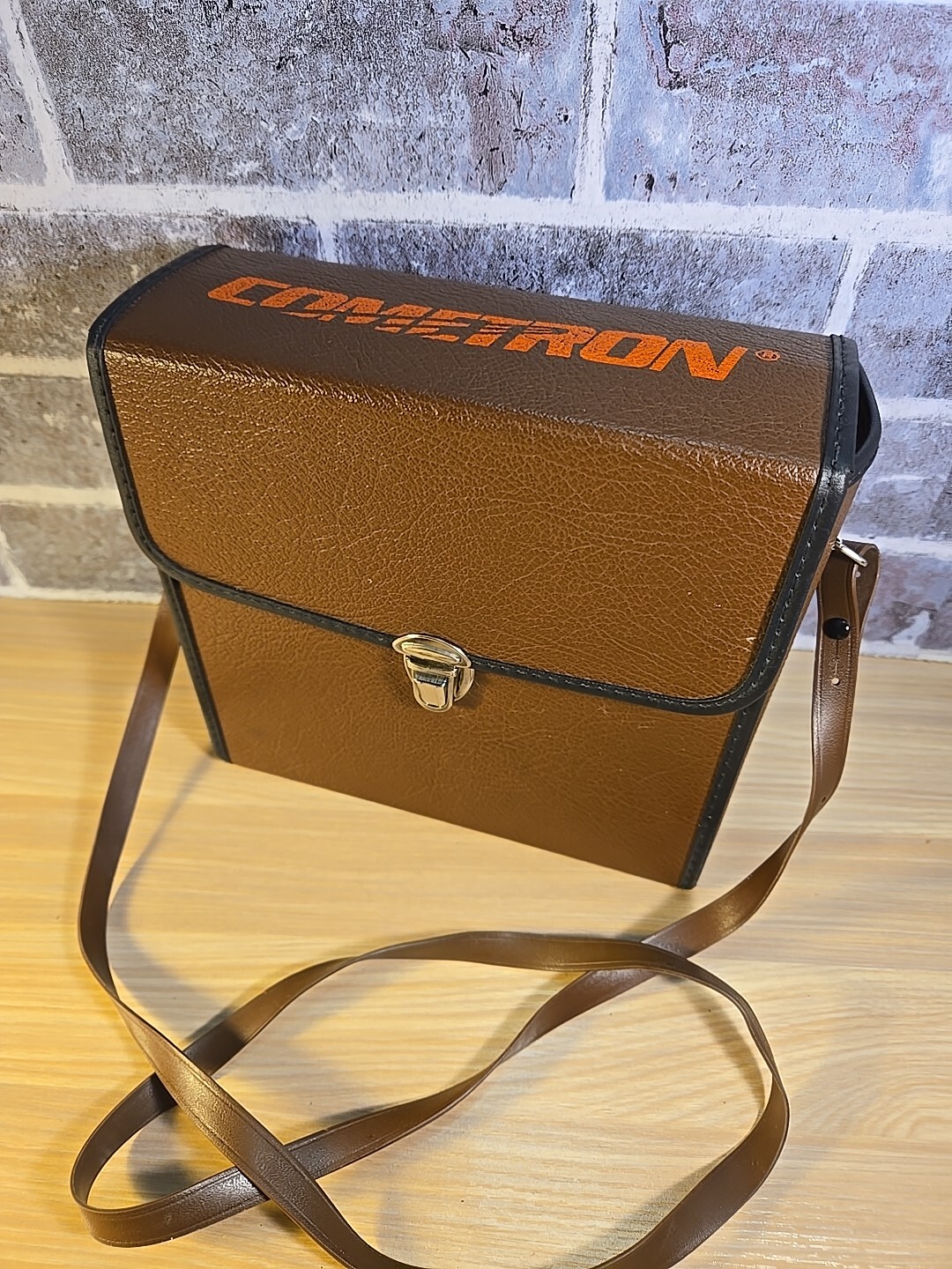 Vintage 'Cometron' Binoculars Carry Case With Strap Faux Leather Brown Retro