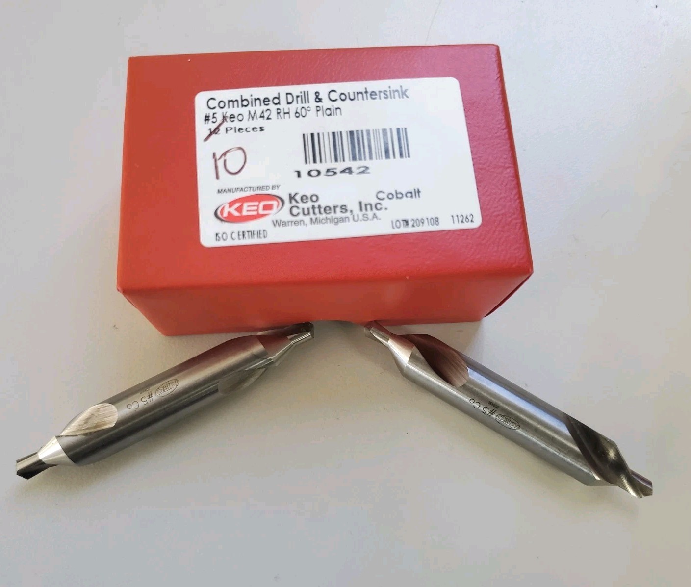 2-PCS.- KEO® 906 M42Cobalt #5 60° Plain Type Centerdrill, Ø.188 Pilot, 7/16 Body