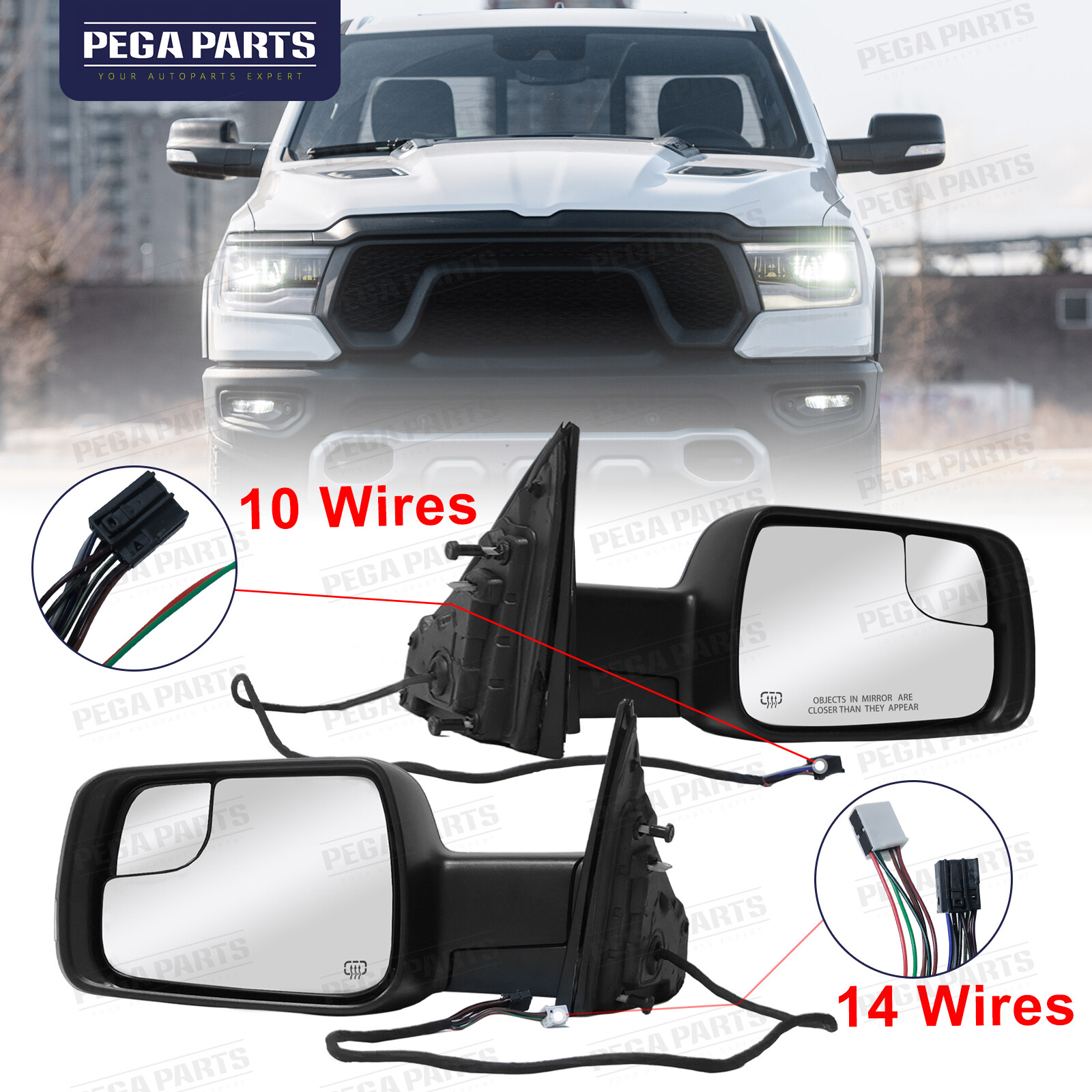 Mirrors w/Heated Turn Signal Driver Passenger Side For 2019-2024 Ram 1500 Pair