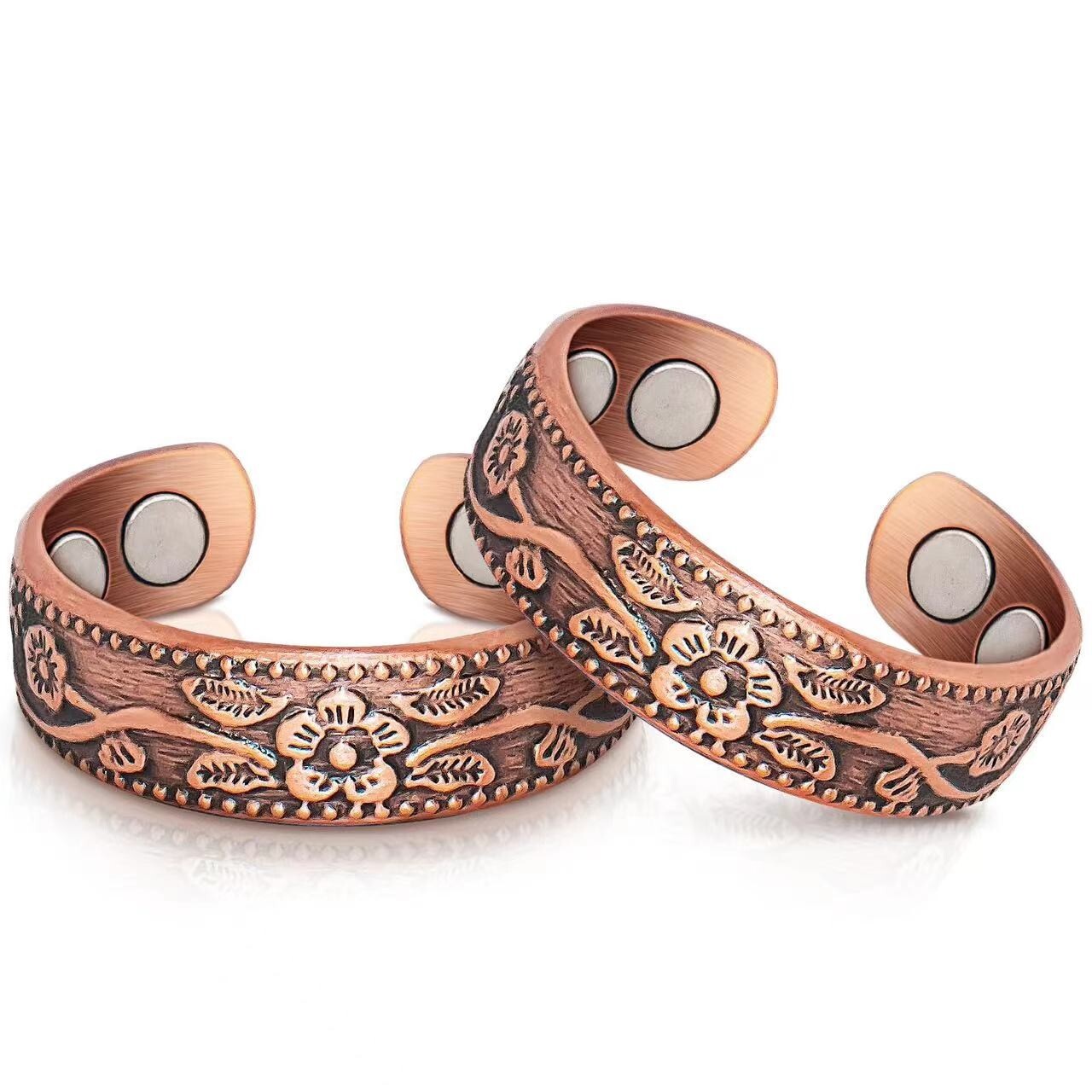 Set of  2 Lover's Copper Magnetic Ring Arthritis Therapy Dome Adjustable Rings