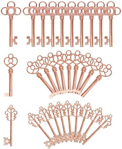 Mixed Set of 30 Large Skeleton Keys - Set of 30 Keys Rose Gold