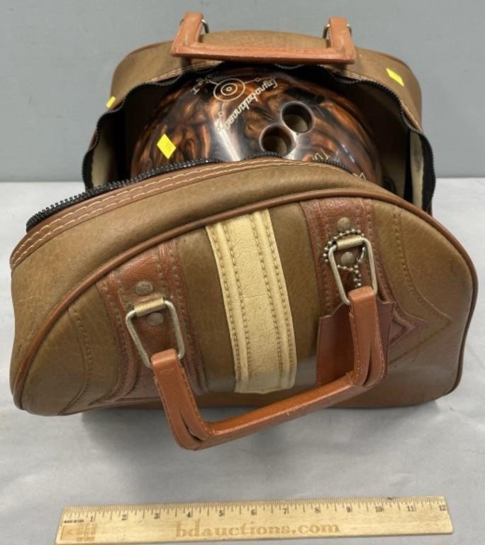 Vintage 15lb Ebonite Gyro-Balanced “Gyro 1” Bowling Ball with Leather Carry Bag