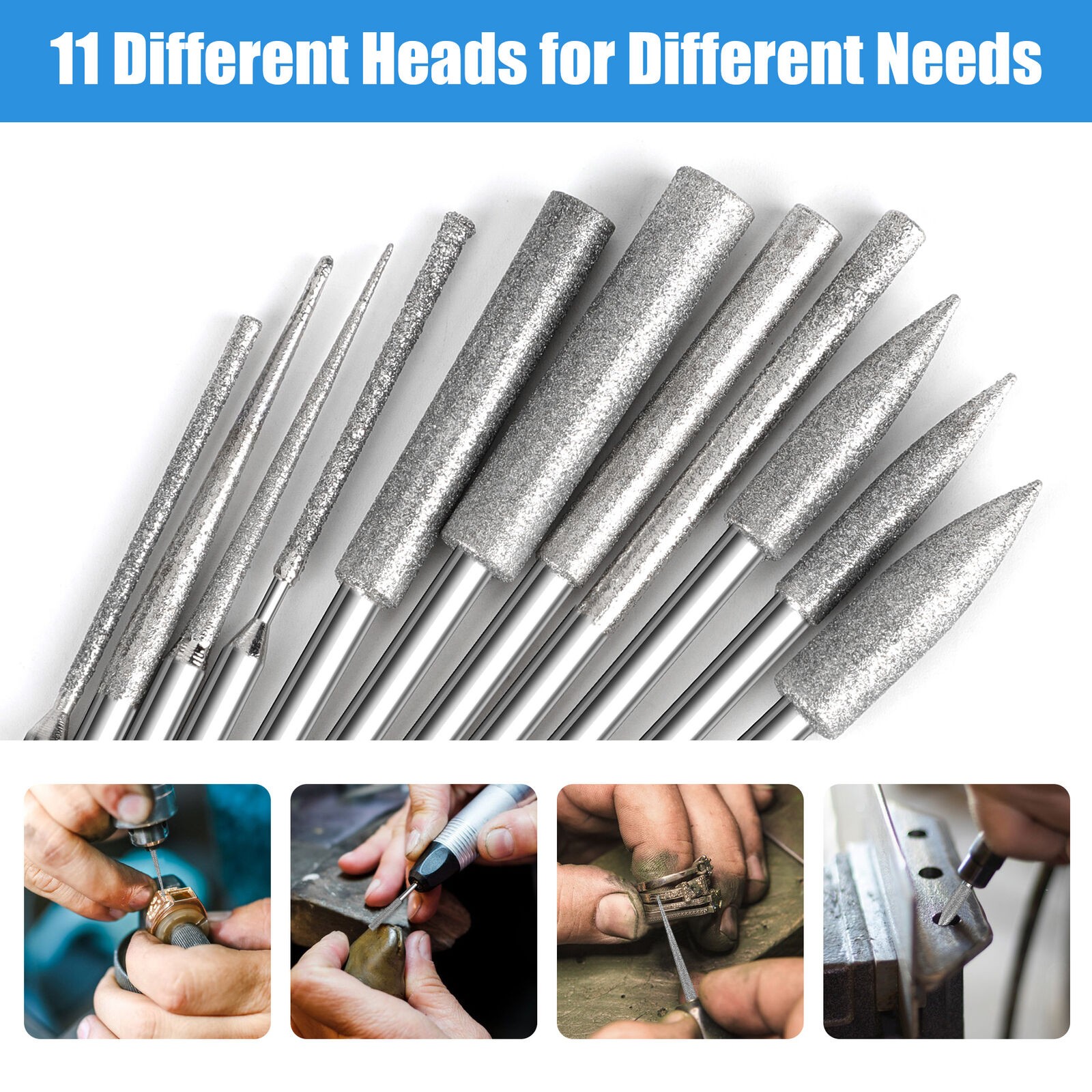 1 Set 1/8" Shank Different Shapes Diamond Burr Bits Rotary Tools Accessories