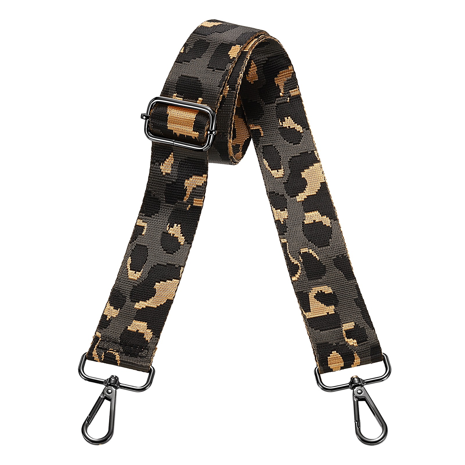 Purse Straps Replacement Crossbody with Black Buckle, Dark Gray Leopard
