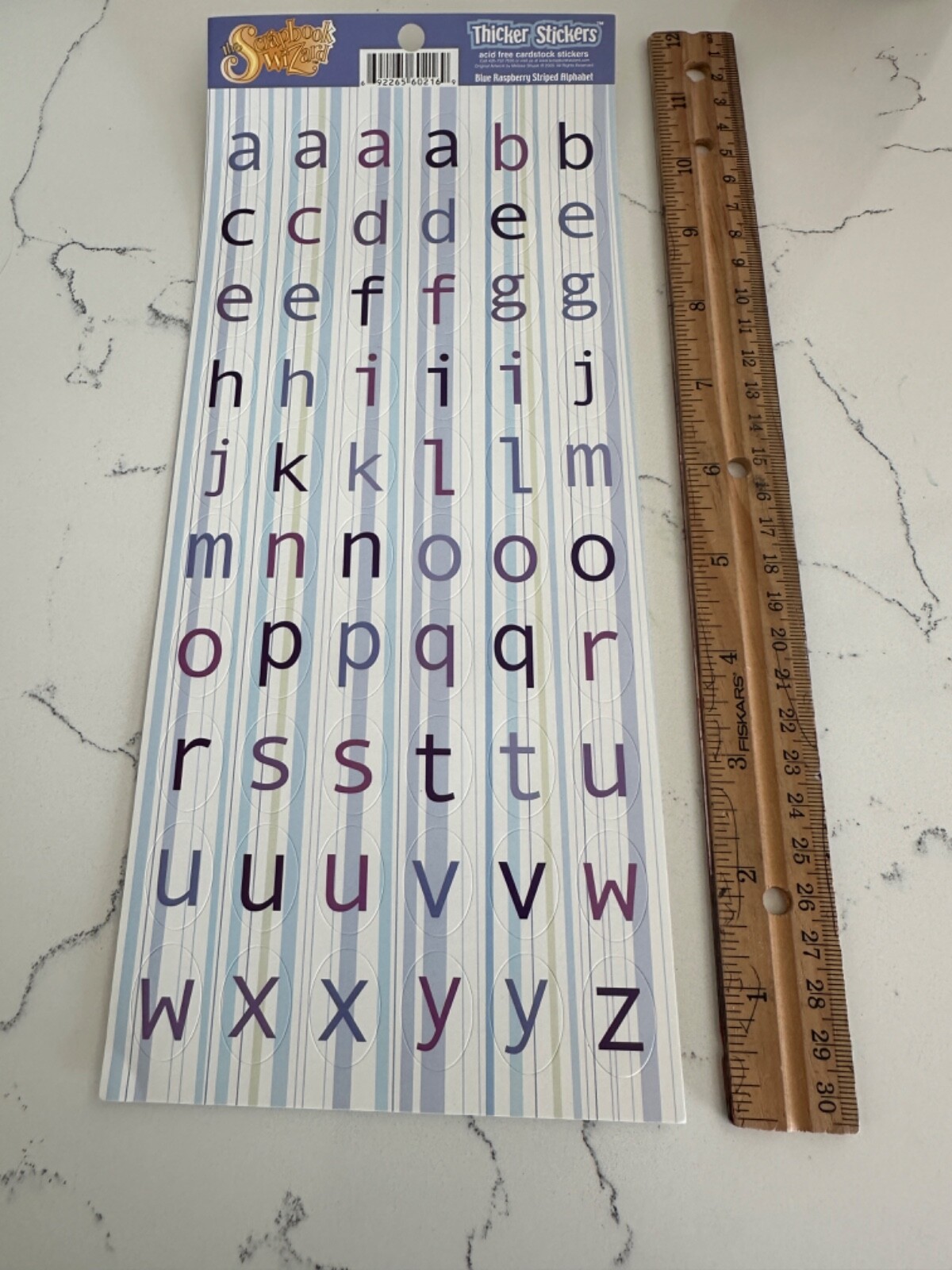 Scrapbook Wizard Thicker Stickers Blue Raspberry Striped Alphabet Scrapbooking
