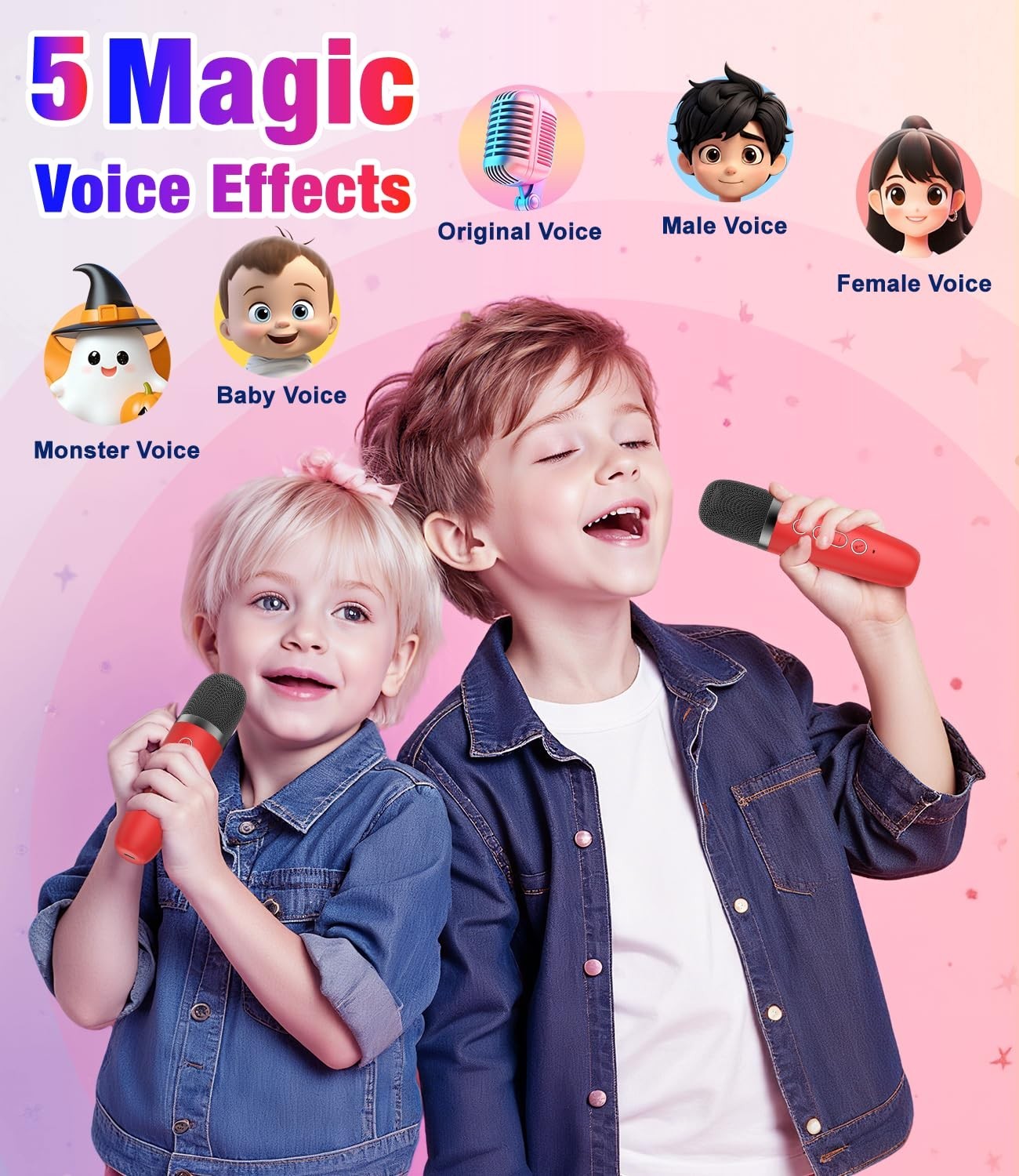 Mini Karaoke Machine, Portable Bluetooth Speaker with 2 Wireless Microphones for