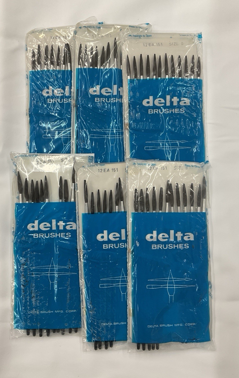 Lot 6 Vintage Delta Artist Paint Brushes Size 8 Total Of 72 Brushes NOS