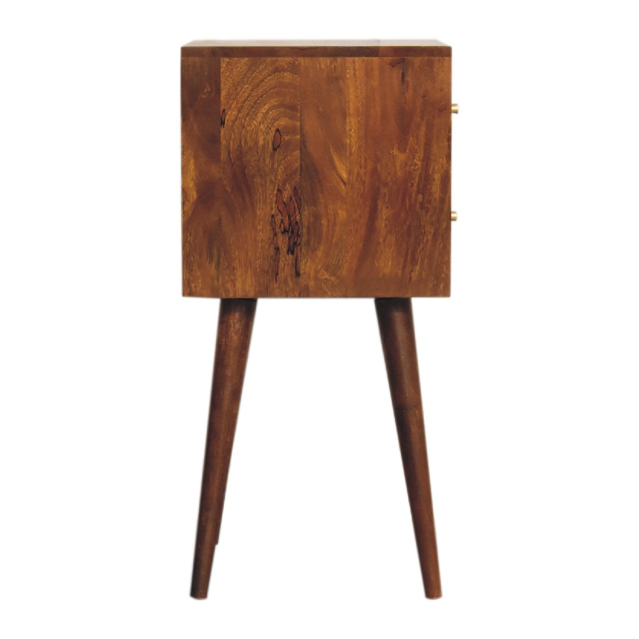 Solid Wood Mini Cube Nightstand, 2-Drawers, Chestnut, Brown