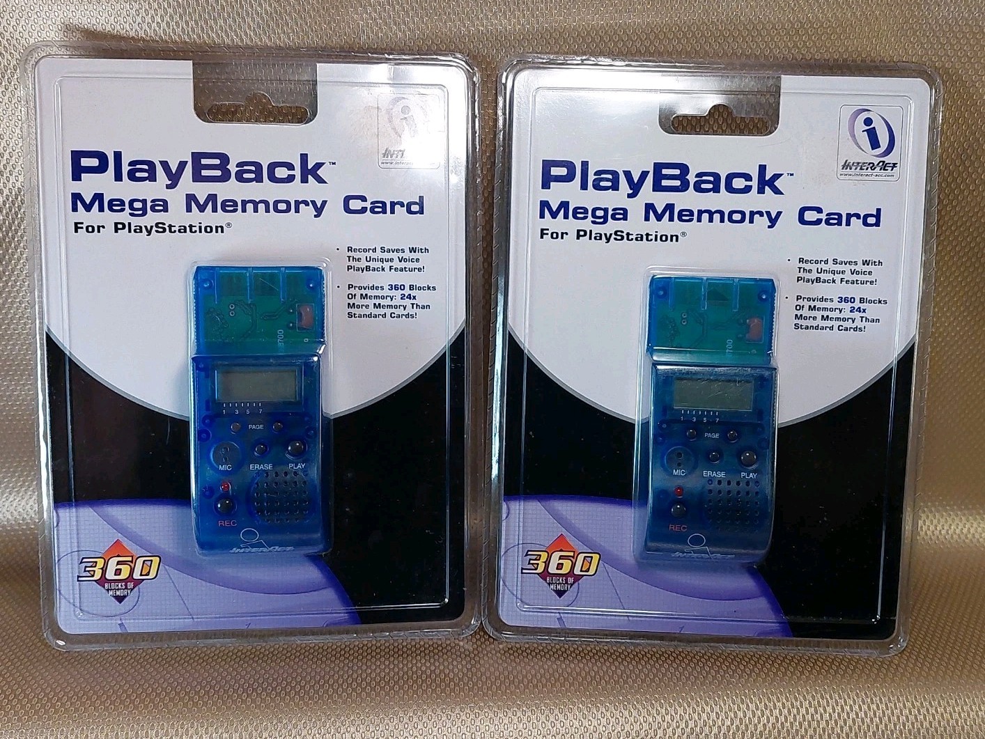 New PlayBack Mega Memory Card for PlayStation Lot of 2 PS1 Clear Blue