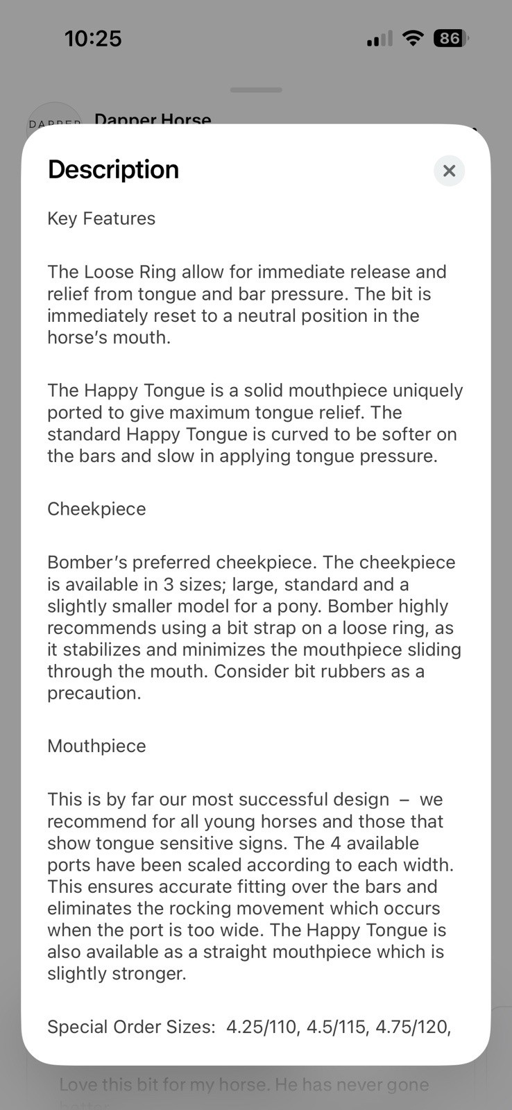 Bomber Bit Loose Ring Happy Tongue 4.75”