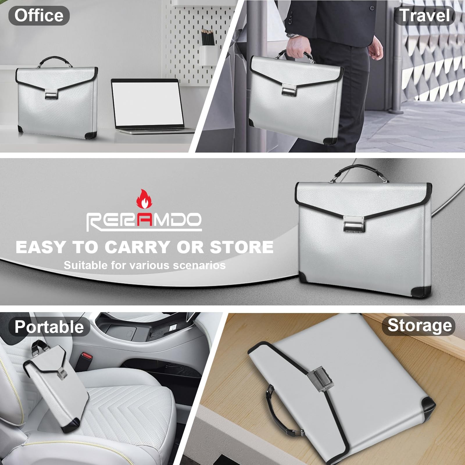 Fireproof Document Bag, 14.5" X11" X2.5", Silver