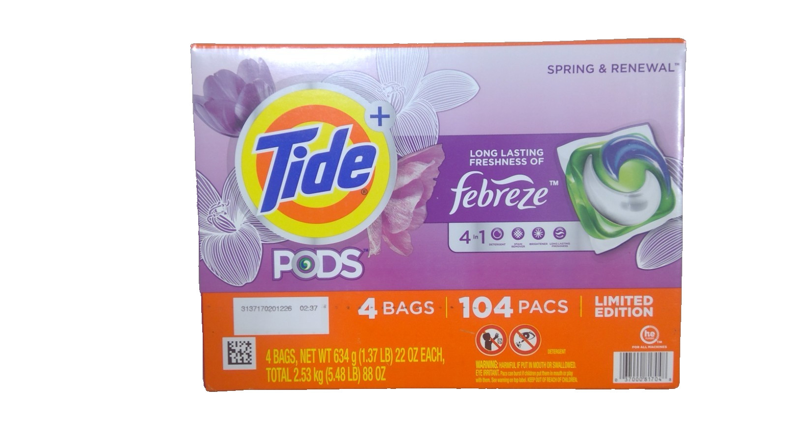 Tide Pods with Febreeze Laundry Detergent Pods, Spring & Renewal, 104-count