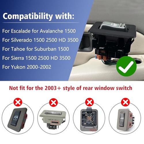 2PCS Rear Power Window Switch for Silverado for Escalade 2000-2002（2PCS Black)