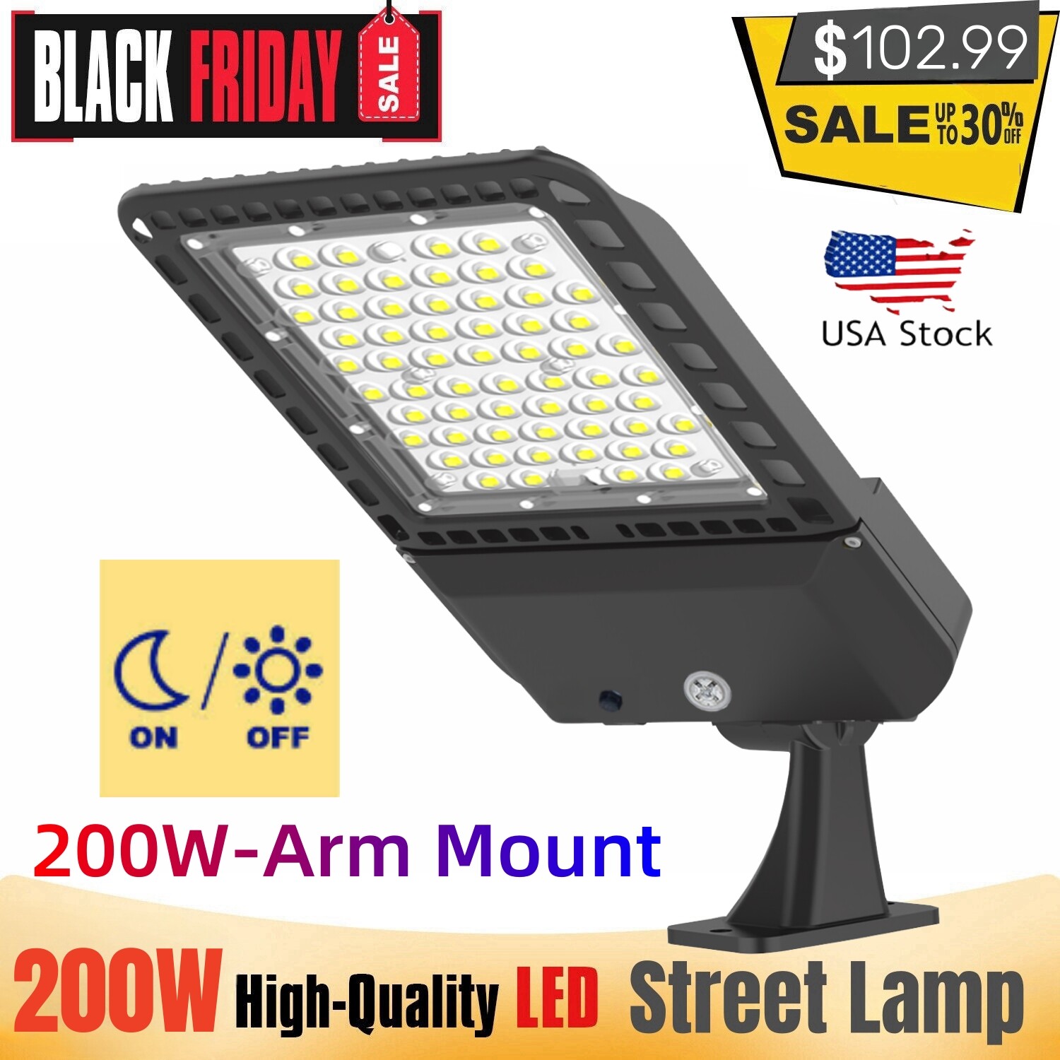 200W Commercial LED Outdoor Parking Lot Light Fixture Shoebox Light Arm Mount