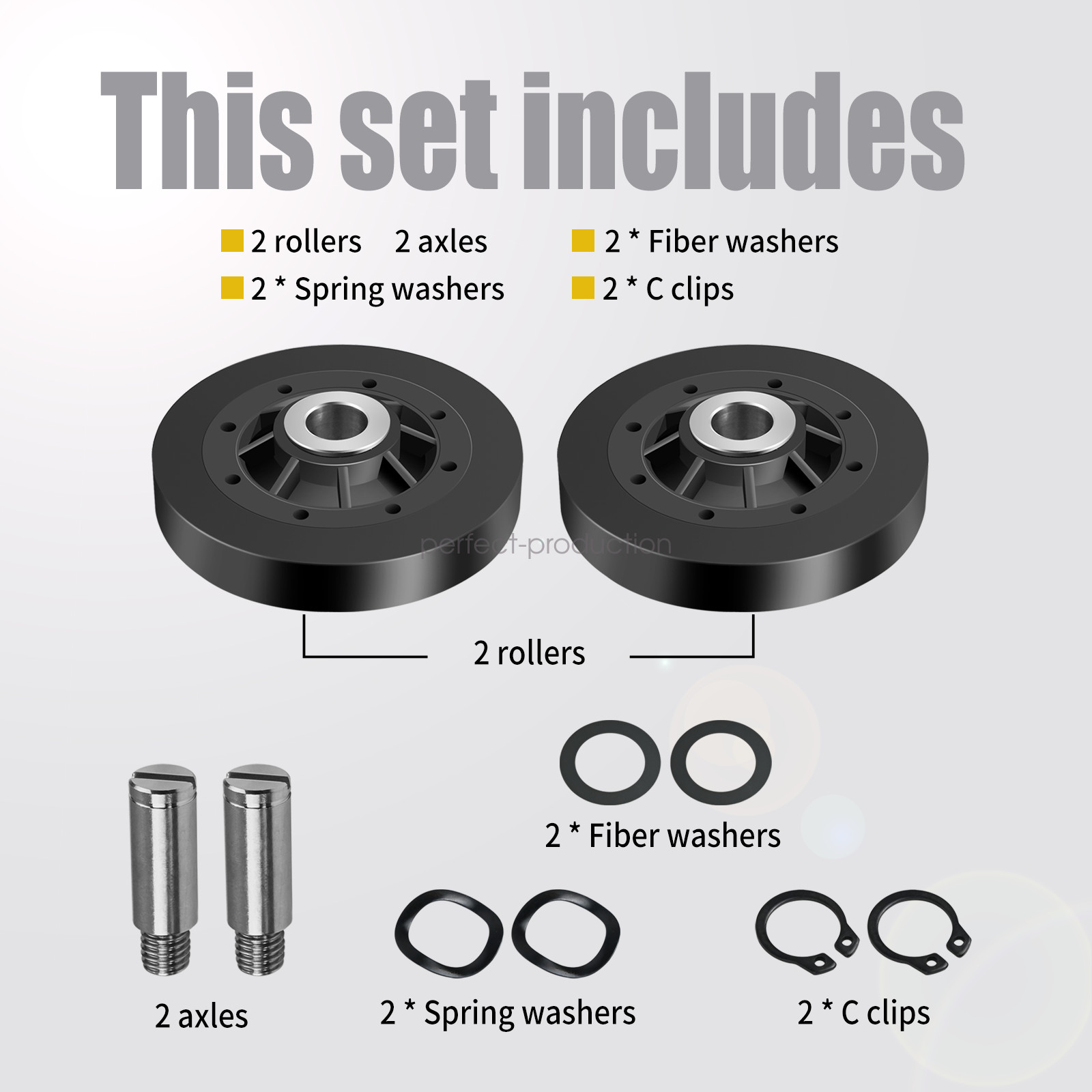 RB170002 Dryer Drum Roller Kit - Black Compatible with Speed Queen