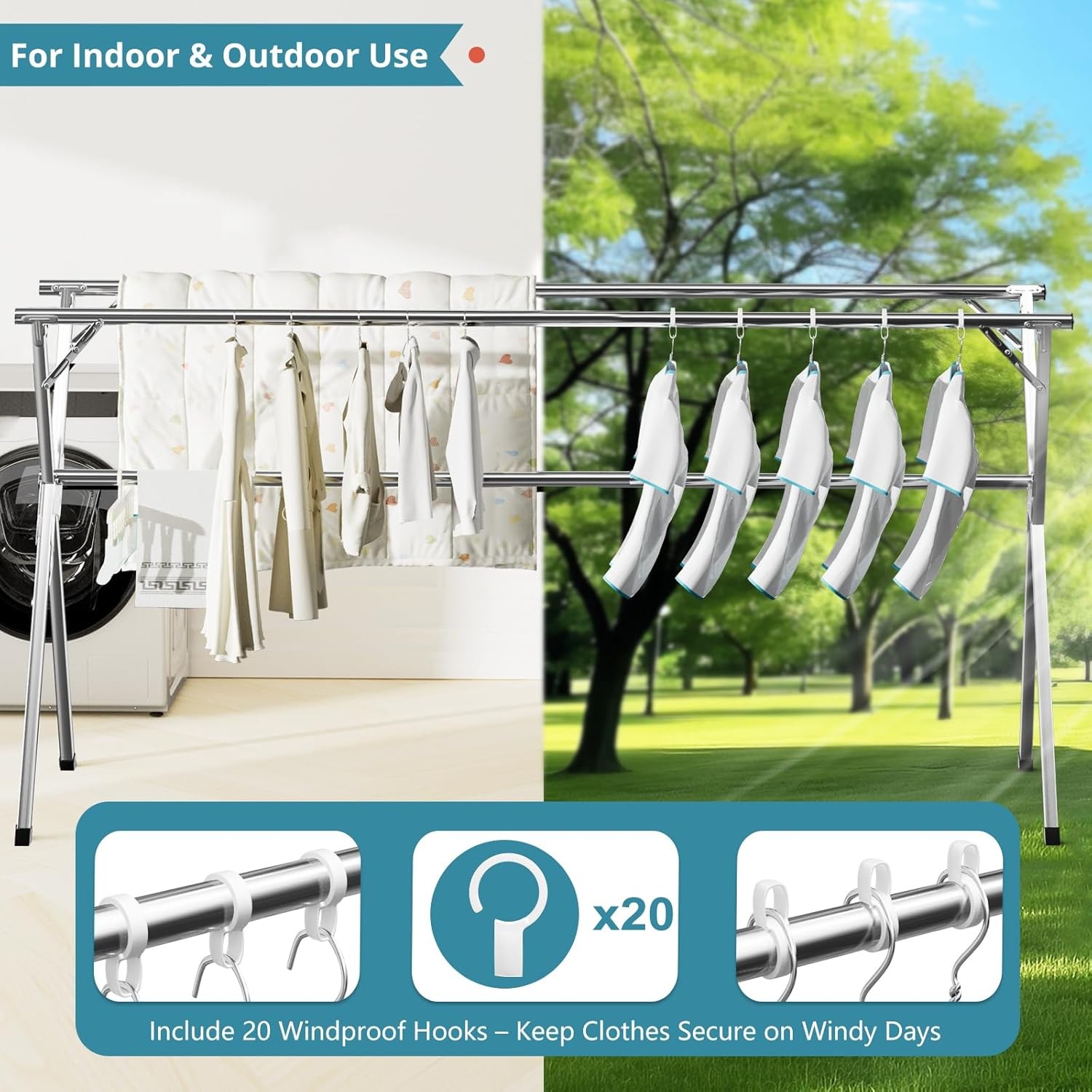 79 Inch Foldable Laundry Rack Outdoor Indoor Heavy Duty