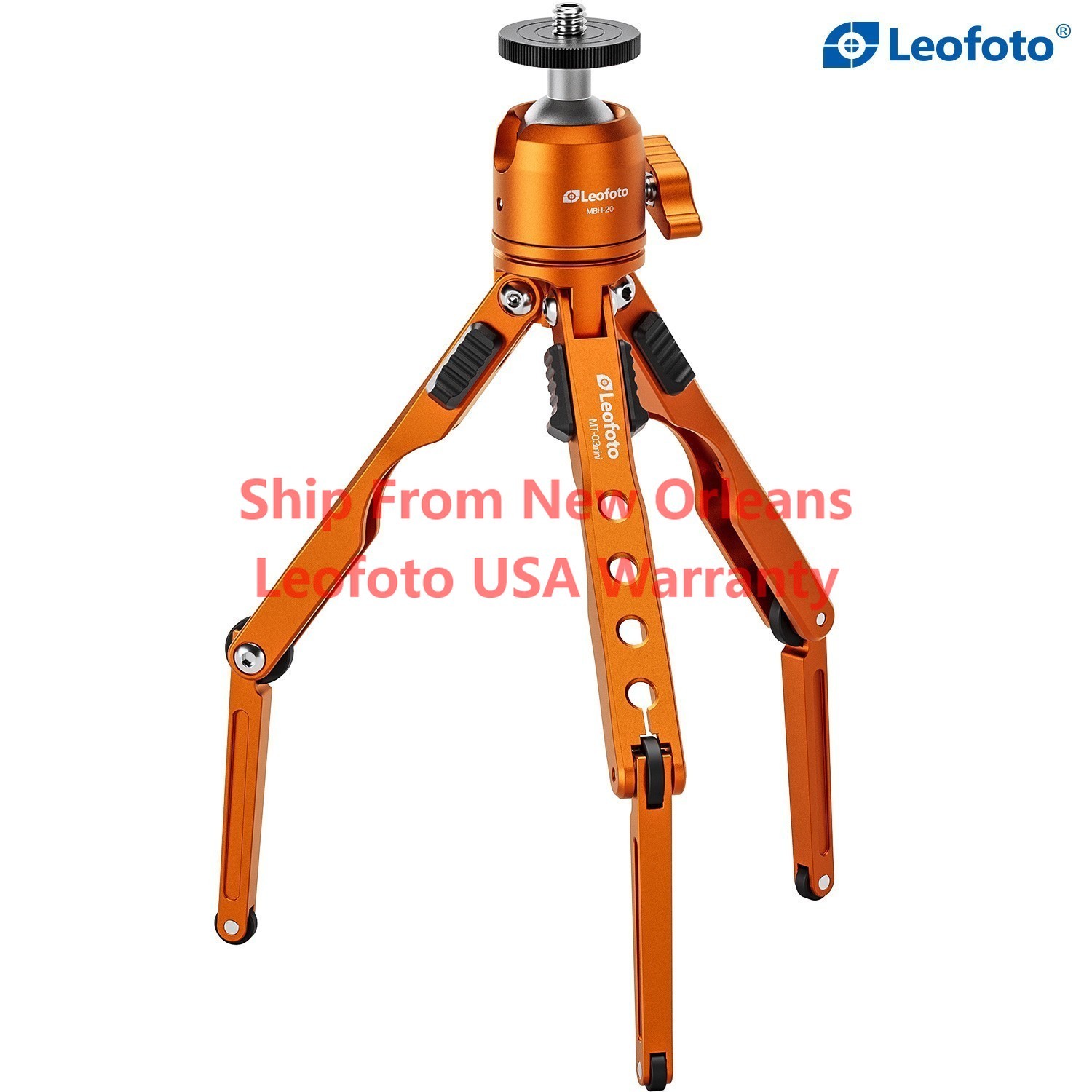Leofoto MT-03 Mini Spider Folding Tabletop Tripod Kit w MBH-20 Ballhead-Orange