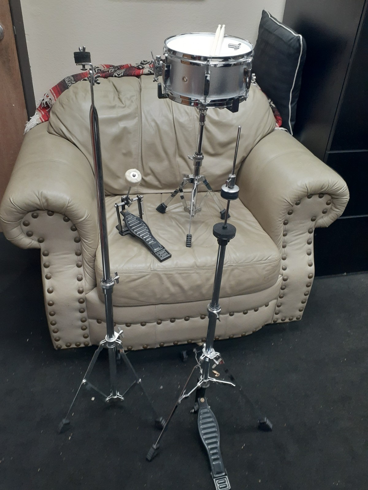 Rogue Jr Silver Snare Drum Set & Hardware Pack Hi Hat Cymbal Snare Stand Pedal