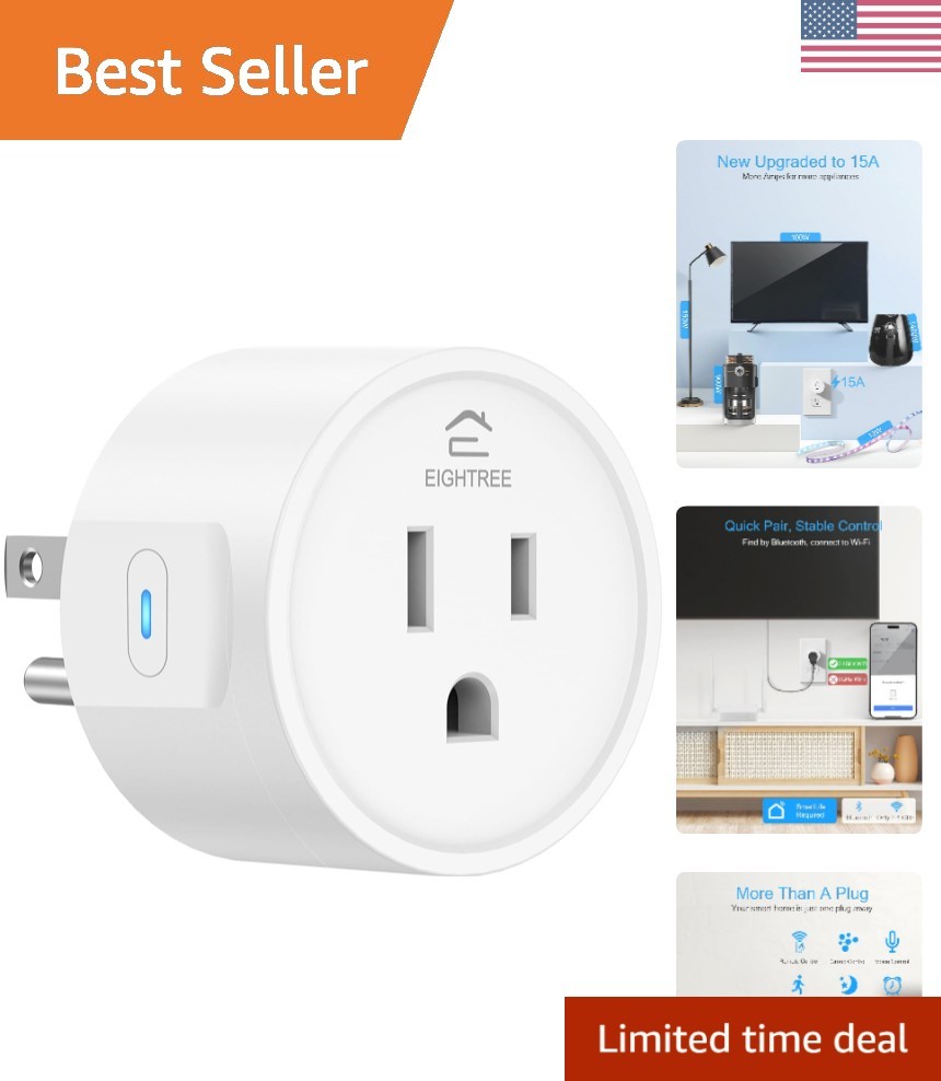 Smart Plug 2025 Upgrade to 15A, Bluetooth & Wi-Fi Outlet Plug Dual Connection...
