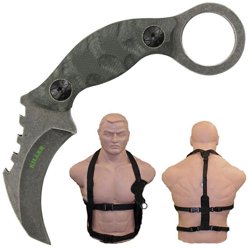 Tactical Karambit Zombie Killer Full Tang with Custom Shoulder Harness Knife